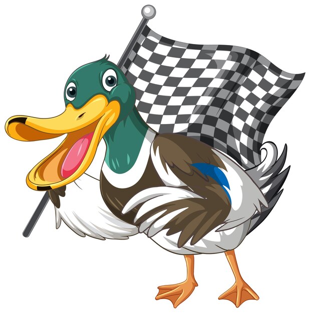 Cartoon duck holding chequered flag