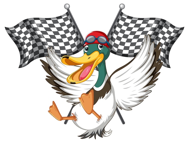 Cartoon duck holding race flag