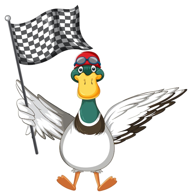 Cartoon duck holding race flag