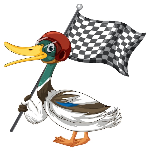Cartoon duck holding race flag