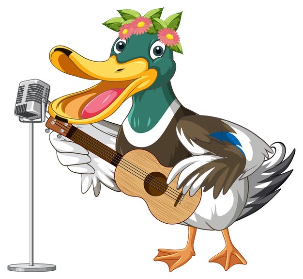 Cartoon duck playing guitar