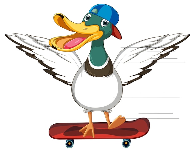 Free vector cartoon duck on skateboard