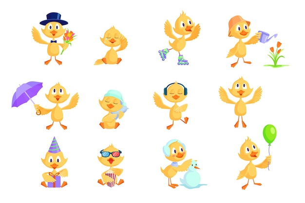 Free vector cartoon duckling set.