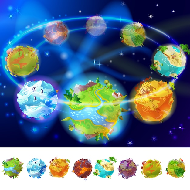 Cartoon earth planets collection