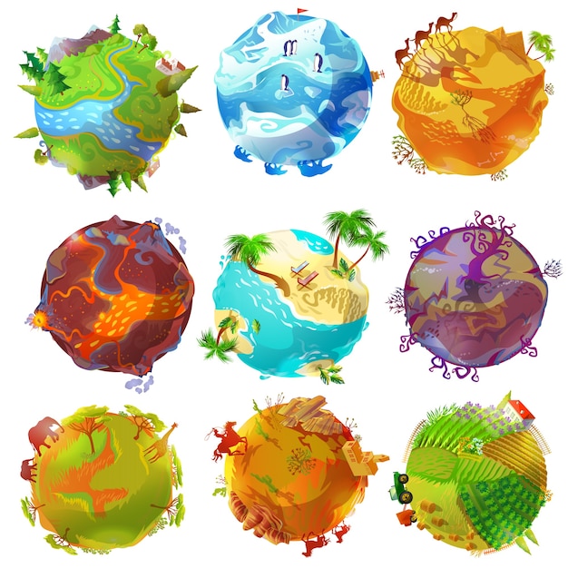 Cartoon earth planets set