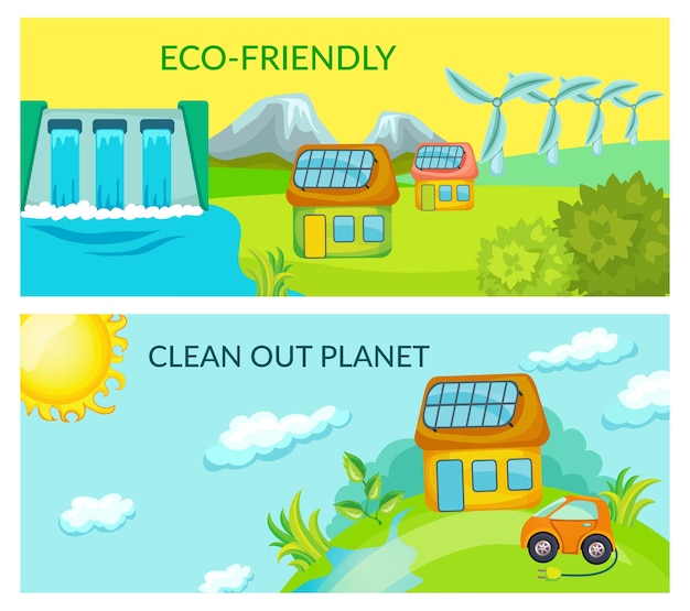 Cartoon ecology horizontal banners