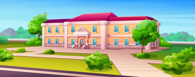 Cartoon education building exterior of college school or university campus