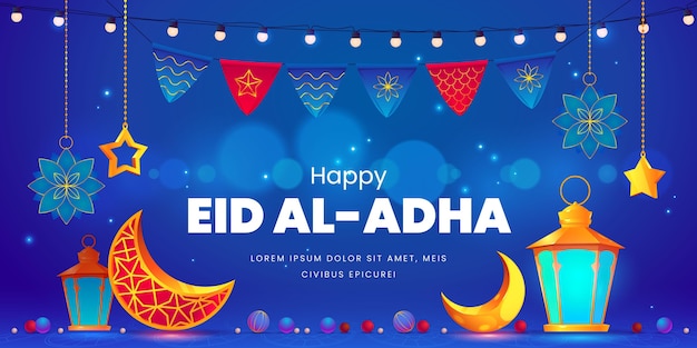 Cartoon eid al-adha horizontal banner template