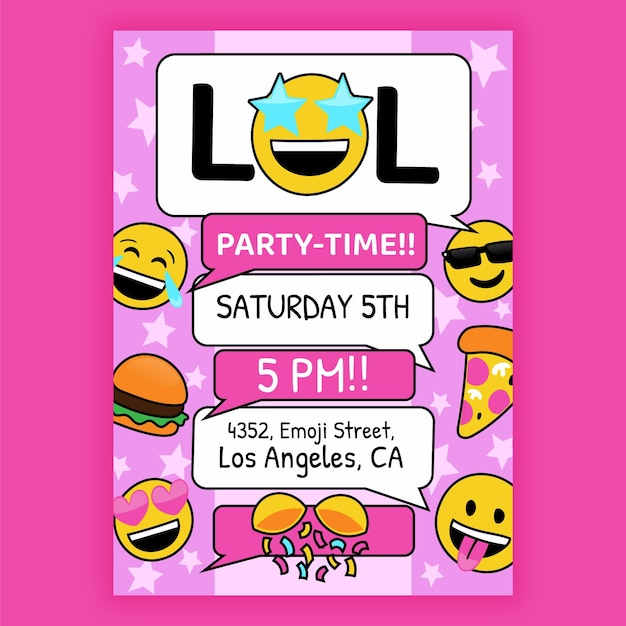 Free vector cartoon emoji birthday invitation template