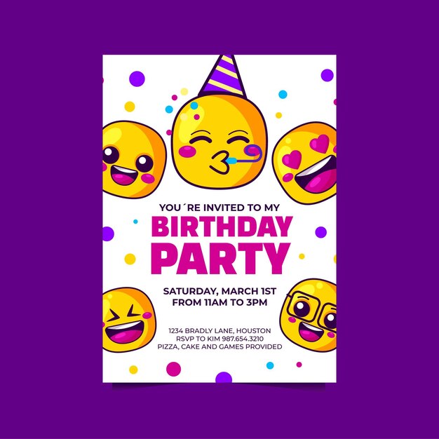 Cartoon emoji birthday invitation template