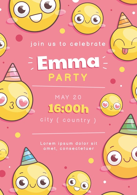 Cartoon emoji birthday invitation