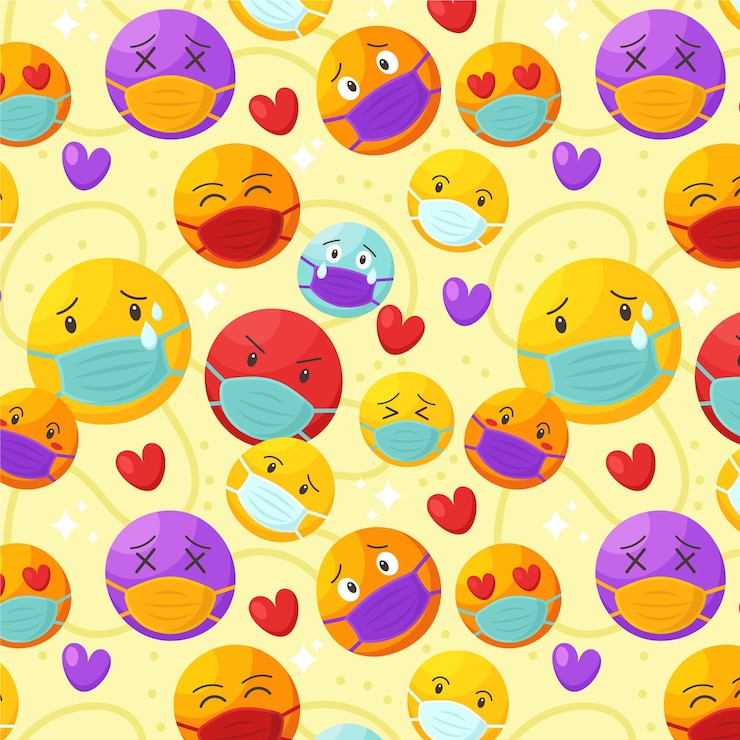 Free Vector cartoon emoji with face mask pattern