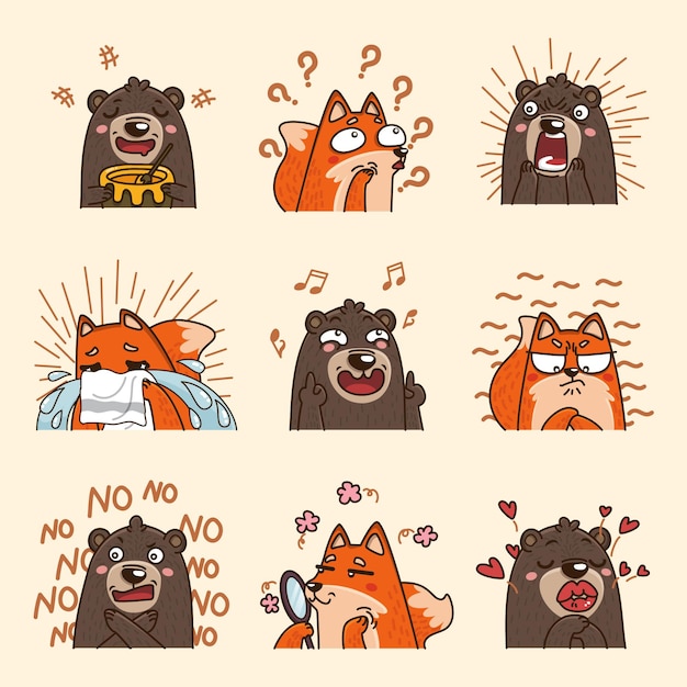 Free vector cartoon emotion emoji animal collection