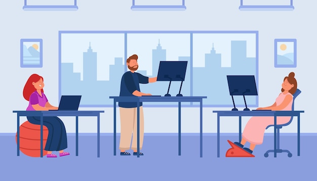 Free vector cartoon employees working at computers in office open space