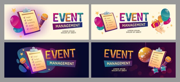 Free vector cartoon event service horizontal banners set