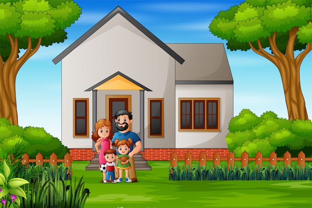 Premium Vector | Cartoon house with green yard and wooden fence