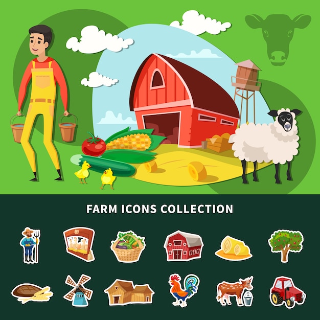 Free vector cartoon farm composition