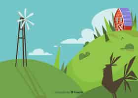 Free vector cartoon farm landscape