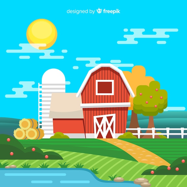 Free vector cartoon farm landscape