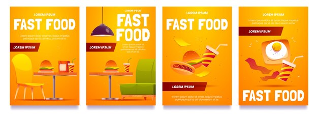 Vettore gratuito collezione di volantini per fast food di cartoni animati