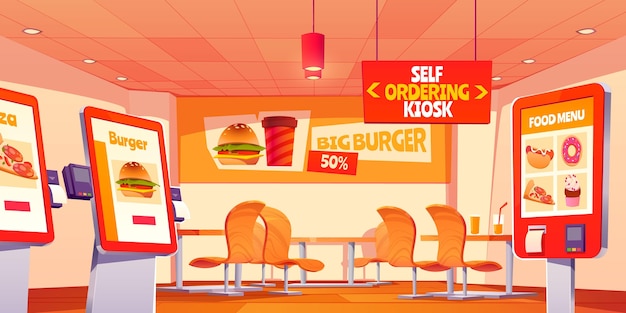 Cartoon fastfood with self kiosk background