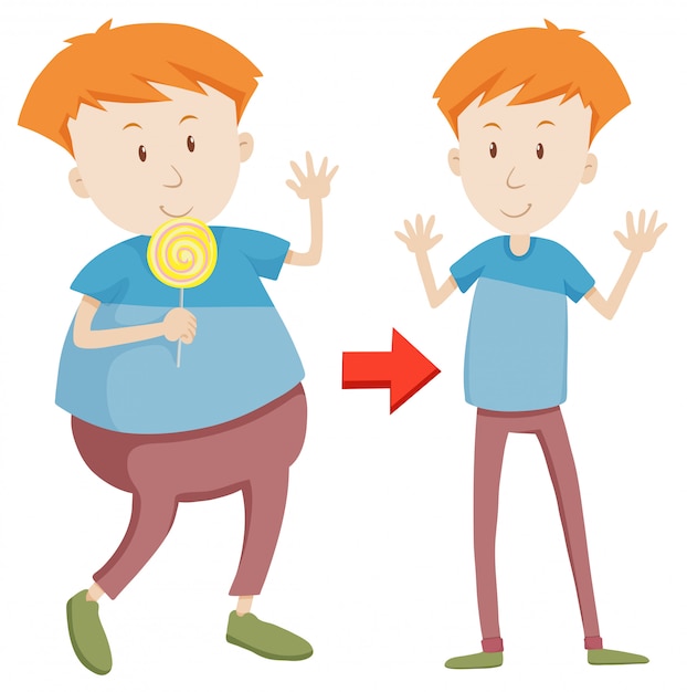 Free vector a cartoon of fat and slim boy