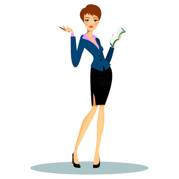 Бесплатное векторное изображение Мультяшный женский профессиональный секретарь или бизнес-планировщик в строгой одежде, делая заметки по повестке дня