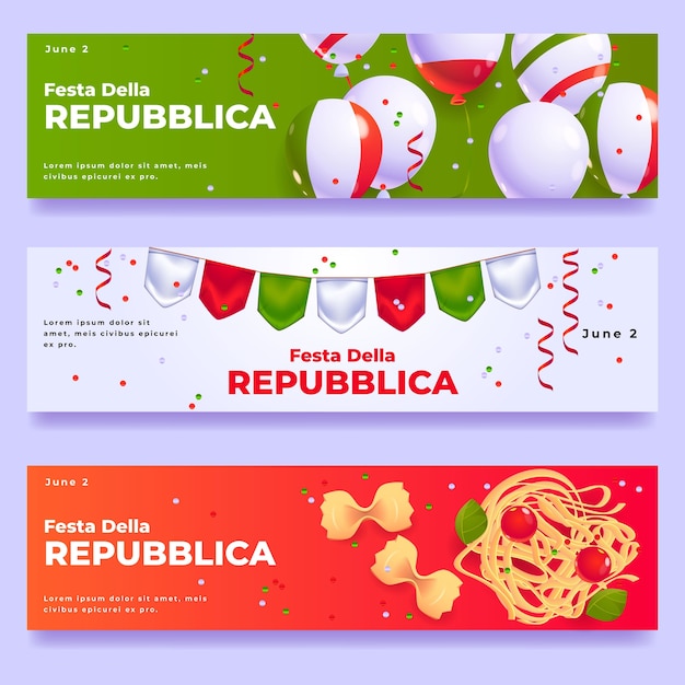 Free vector cartoon festa della repubblica banners set