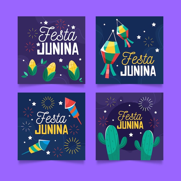 Cartoon festa junina cards collection