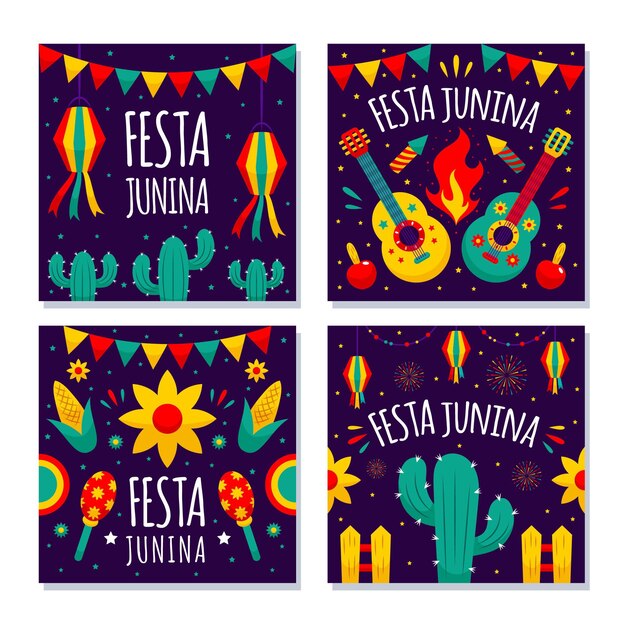 Cartoon festa junina cards collection
