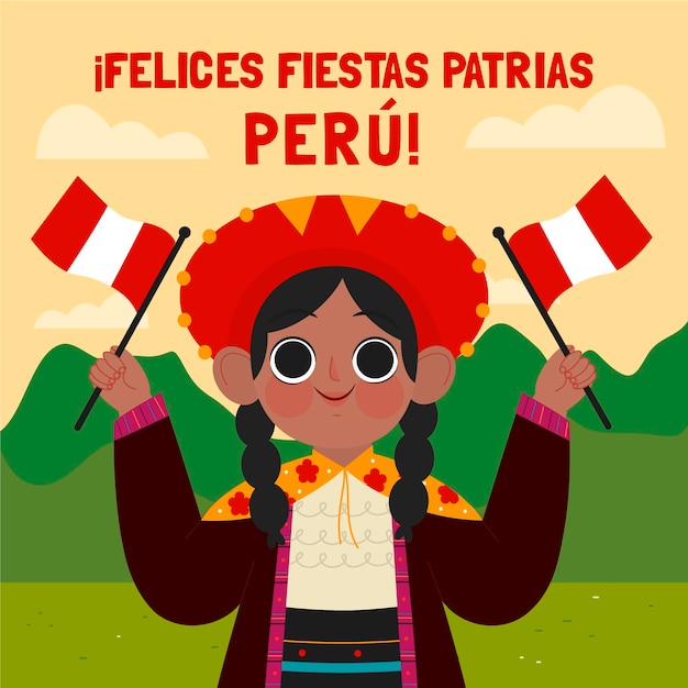 Vettore gratuito cartoon fiestas patrias de peru illustrazione