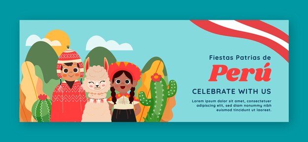 Cartoon fiestas patrias peru facebook cover template