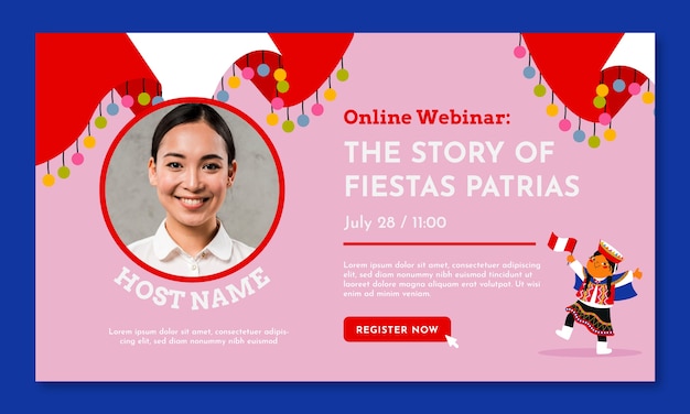 Modello di webinar di cartoni animati fiestas patrias perù