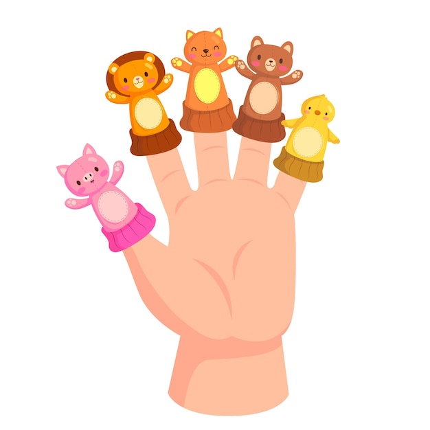 Cartoon finger puppets illustrated