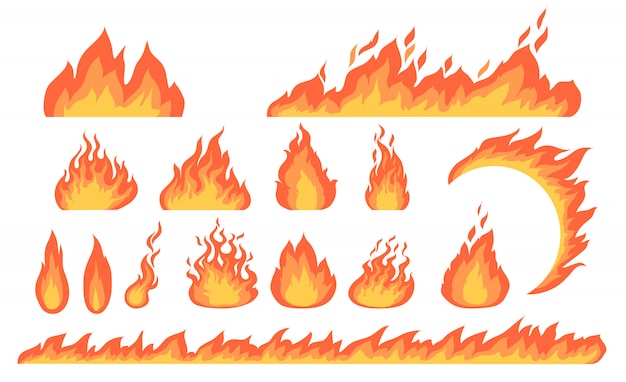 Cartoon fire flames flat collection