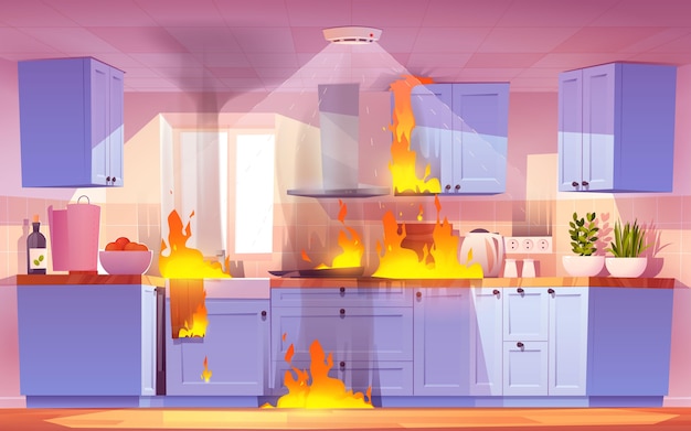 Free vector cartoon fire kitchen illustration