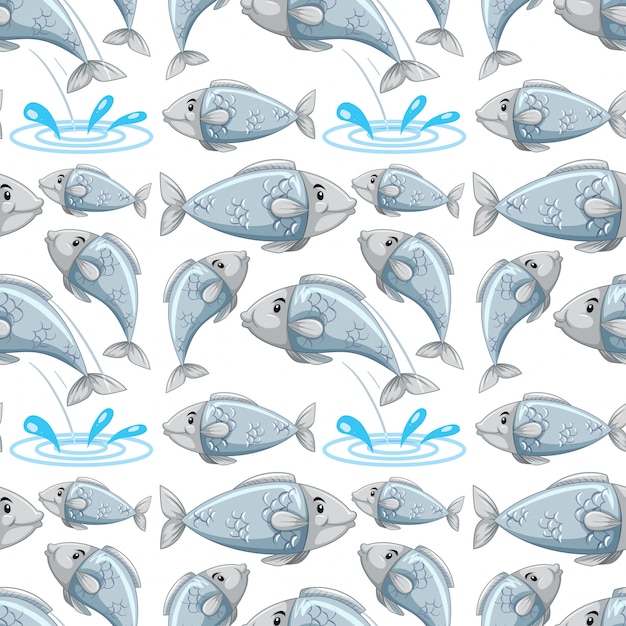 Free vector cartoon fish seamless pattern