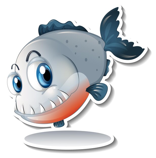Мультяшная рыба с большими клыками мультяшная наклейка