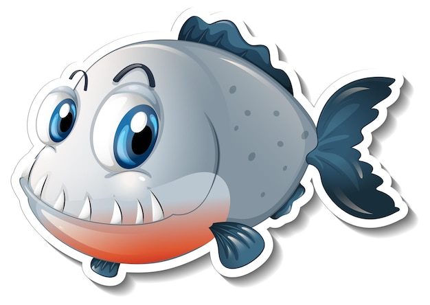 Бесплатное векторное изображение Мультяшная рыба с большими клыками мультяшная наклейка