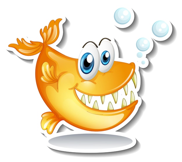 Free vector cartoon fish with big fangs cartoon sticker