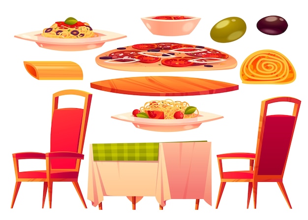 Free vector cartoon food court furniture collection