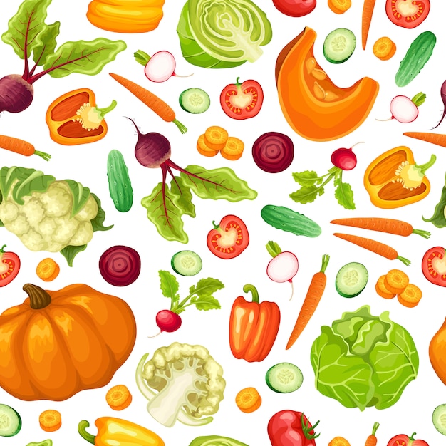 Cartoon Fresh Vegetables Seamless Pattern