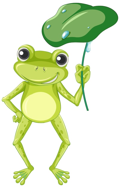 Free vector cartoon frog holding lotus leaf