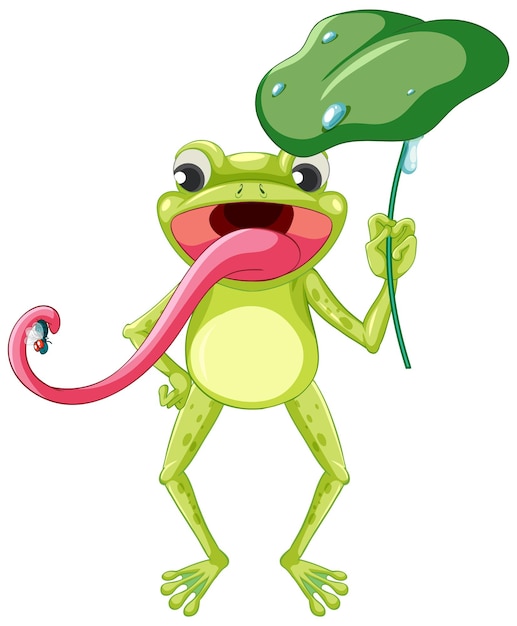Free vector cartoon frog holding lotus leaf