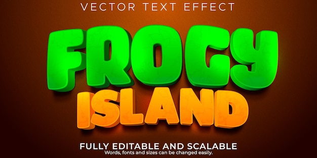 Vettore gratuito effetto testo cartone animato frogy island, fumetto modificabile e stile di testo divertente