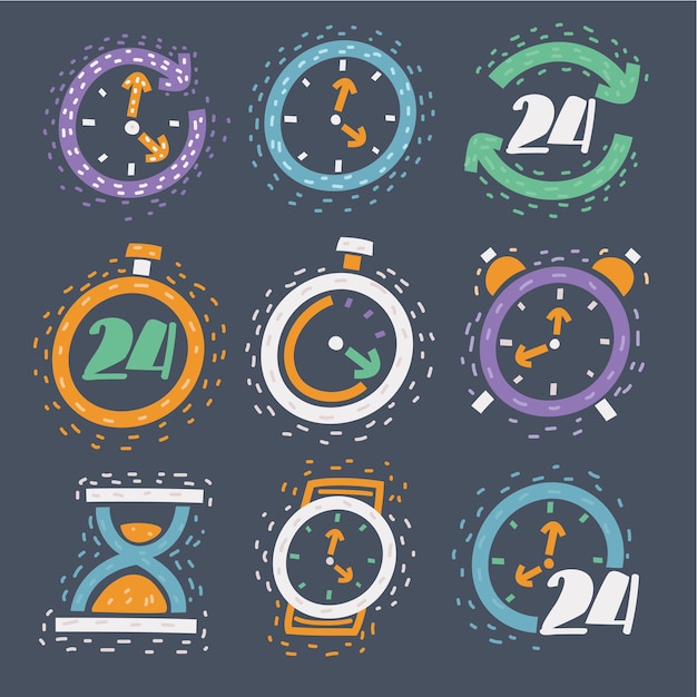 Cartoon funny icons with watch Premium Vector