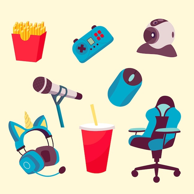 Free vector cartoon game streamer elements collection