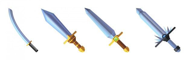 Cartoon game sword icons set