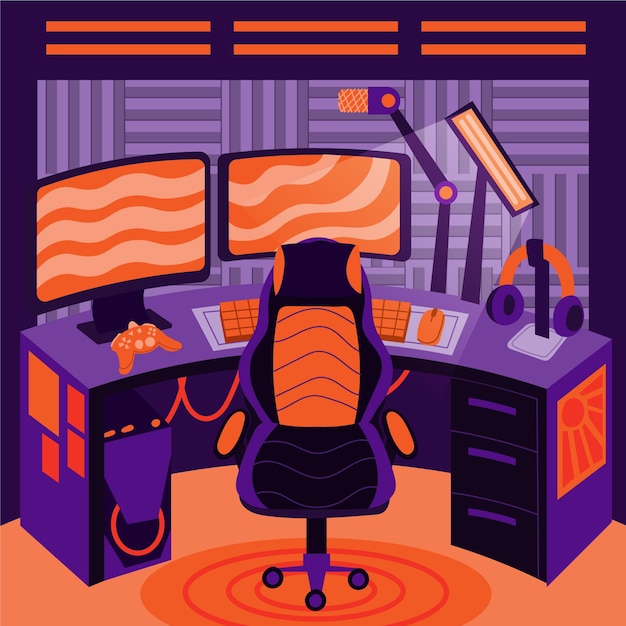 Cartoon gamer room illustration