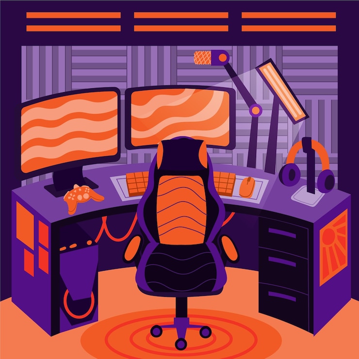 Free Vector cartoon gamer room illustration
